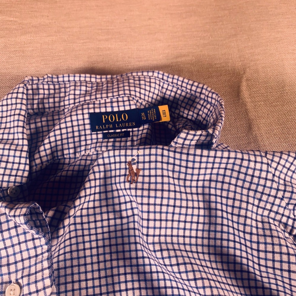 Polo Ralph Lauren Mens Blue Check Classic Fit‎ Long Sleeve Shirt XL